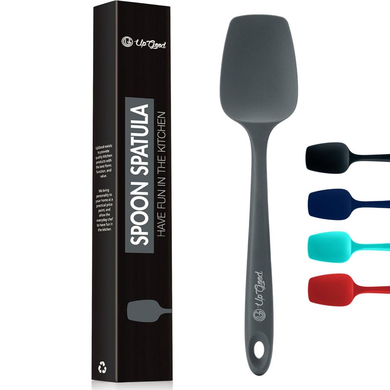 UpGood Silicone Spoon Spatula - 600ÂºF Heat-Resistant Non-Stick Rubber Spoonula | Use as Silicone Kitchen Scraper Utensil - Baking and Cooking Strong Stainless Steel Core | UpGood Kitchen Utensils, (Grey) - Image 1